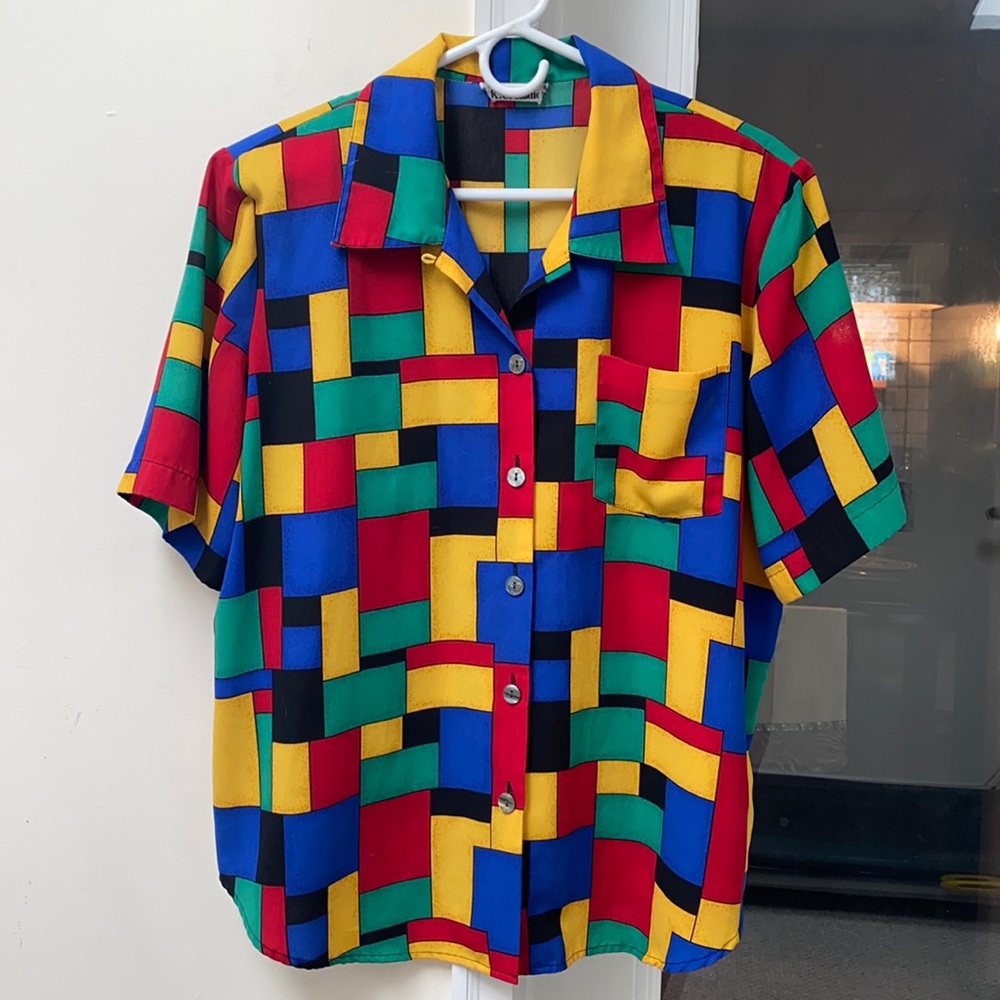 90’s color block blouse